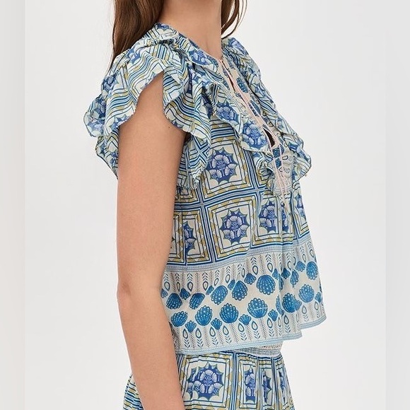 NWT_Bell Kiara Short Sleeve Top in Blue with beaded tassels size S - Picture 3 of 7